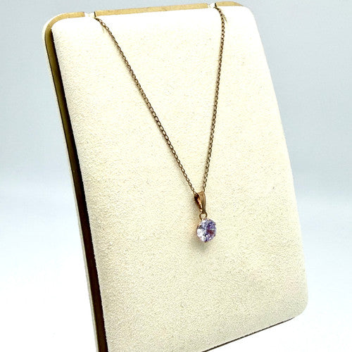 Vintage 9ct Yellow Gold Lilac CZ Necklace PG79
