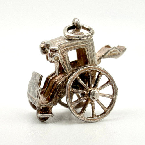 Vintage 925 Sterling Silver Horse Drawn Carriage Charm CA28-35