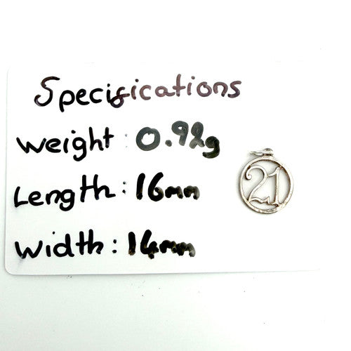 Vintage 925 Sterling Silver Number 21 Charm CA27-2