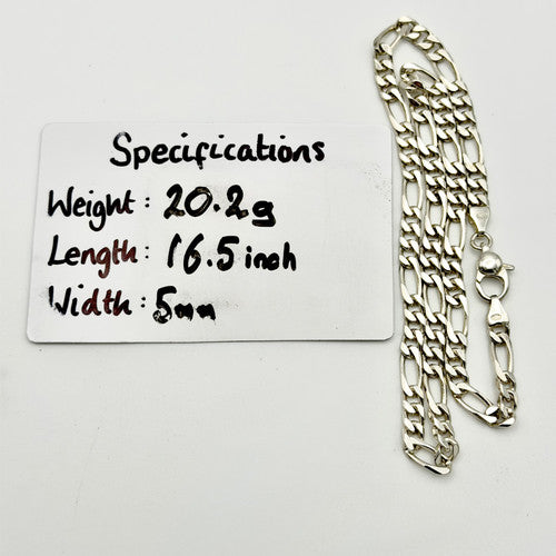 Vintage 925 Sterling Silver Figaro Link Chain Necklace PAT123