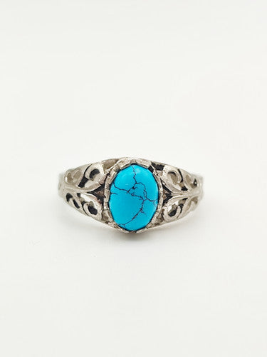 Vintage 925 Sterling Silver Turquoise Cabochon Ring PAT8