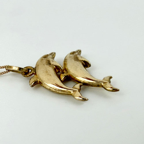 Vintage 9ct Yellow Gold Double Dolphin Necklace PG83
