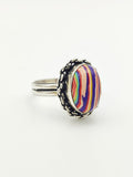 Vintage 925 Sterling Silver Rainbow Calsilica Ring PAT14