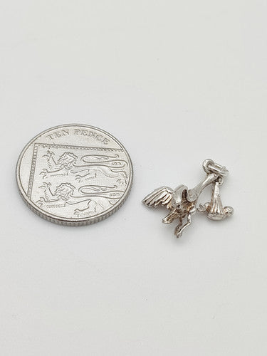 Vintage 925 Sterling Silver Stork & Baby Charm CA13-53