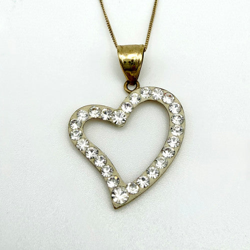 Vintage 9ct Yellow Gold Crystal Heart Necklace PG63