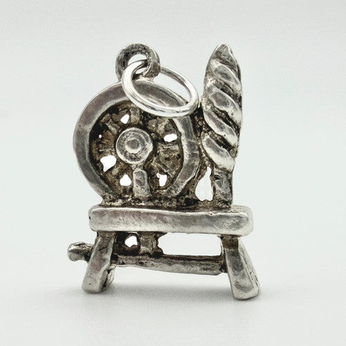 Vintage 925 Sterling Silver Spinning Wheel Charm CA21-48