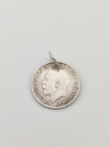 Antique Silver 1918 Three Pence Coin Charm CA15-103