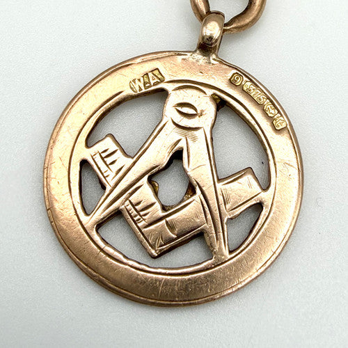 Antique 9ct Rose Gold 1918 Masonic Pendant With Dog Clip PG34