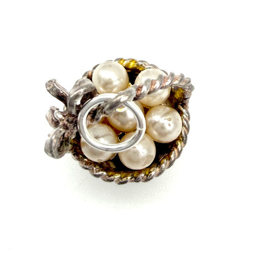 Vintage 925 Sterling Silver Basket of Pearls Charm CA27-51