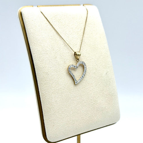 Vintage 9ct Yellow Gold Crystal Heart Necklace PG63