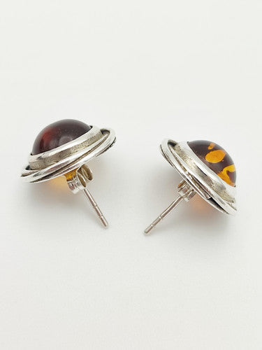 Vintage 925 Sterling Silver Amber Stud Earrings PAT36