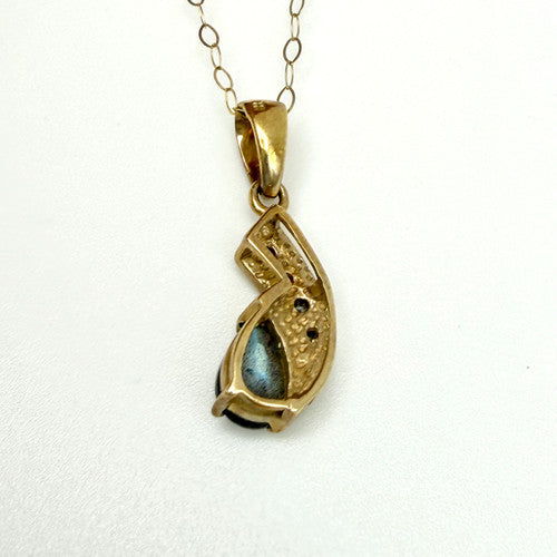 Vintage 9ct Yellow Gold Diamond & Labradorite Necklace PG61