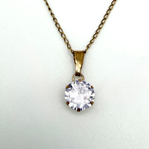 Vintage 9ct Yellow Gold Lilac CZ Necklace PG79