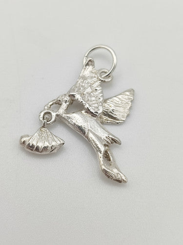 Vintage 925 Sterling Silver Stork & Baby Charm CA17-42