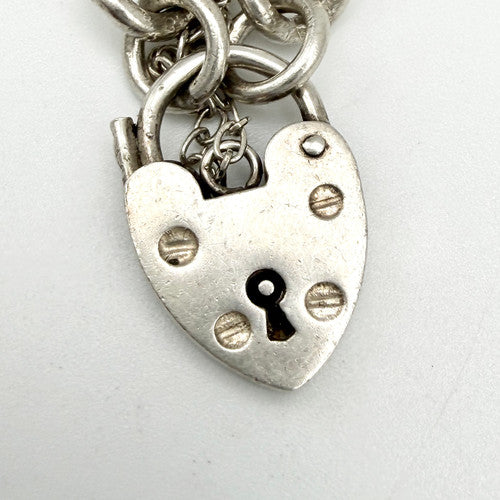 Vintage 925 Sterling Silver Heart Padlock Curb Bracelet Bracelets-66