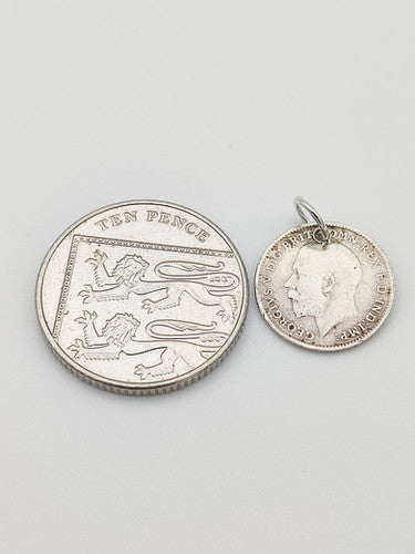 Antique Silver 1918 Three Pence Coin Charm CA15-103