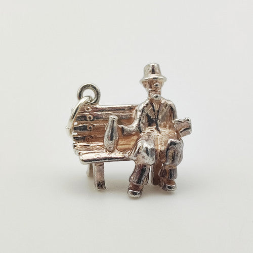 Vintage 925 Sterling Silver Drunk Man on Bench Charm CA19-27