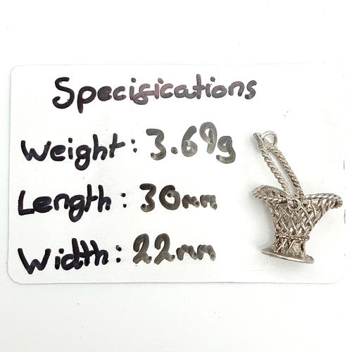 Vintage 925 Sterling Silver Wicker Basket Charm CA26-25