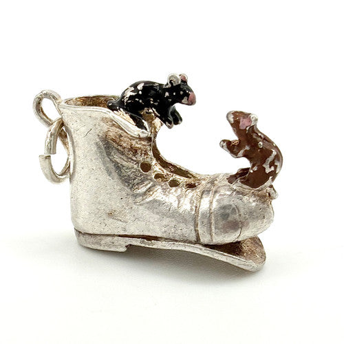 Vintage 925 Sterling Silver Mice in Boot Charm CA26-40