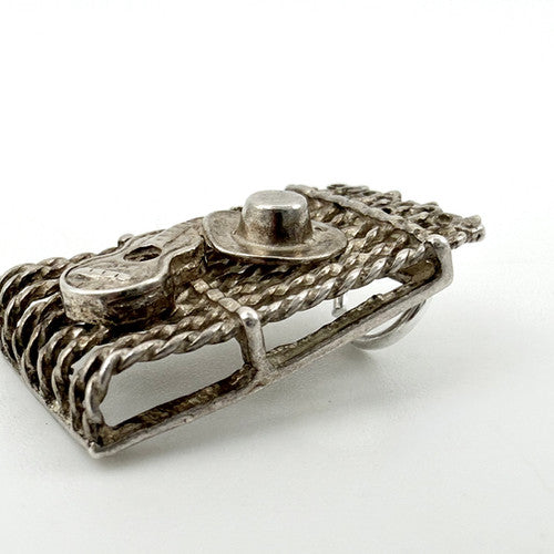 Vintage 925 Sterling Silver Musician Hat Guitar Charm CA29-5