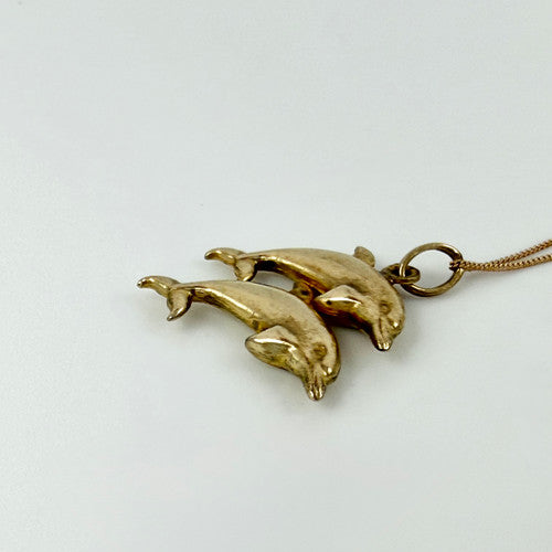 Vintage 9ct Yellow Gold Double Dolphin Necklace PG83