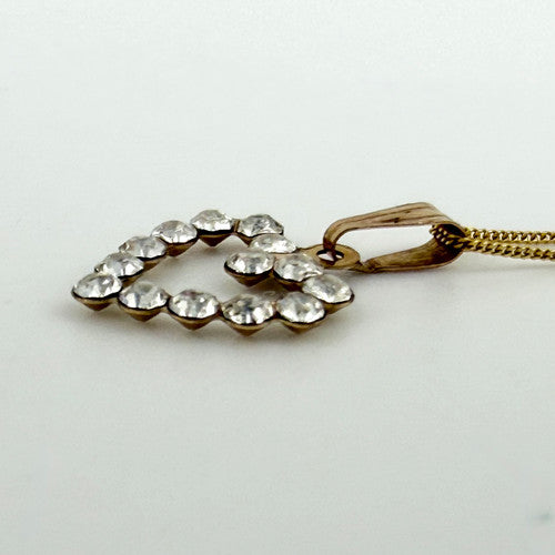 Vintage 9ct Yellow Gold CZ Heart Necklace PG92