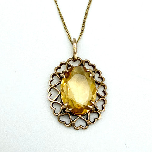 Vintage 9ct Yellow Gold Citrine Heart Necklace PG77