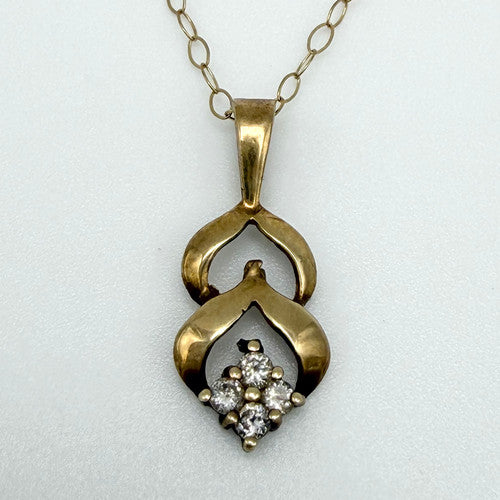 Vintage 9ct Yellow Gold Floral CZ Necklace PG54