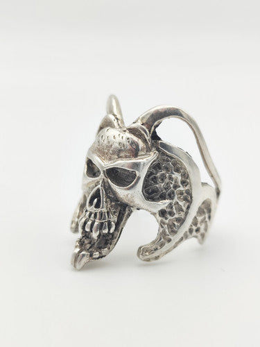 Vintage 925 Sterling Silver Demon Skull Biker Ring PAT3