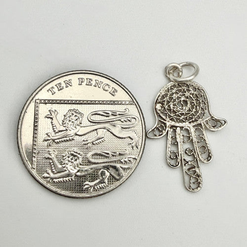Vintage 925 Sterling Silver Hamza Hand Charm CA23-44