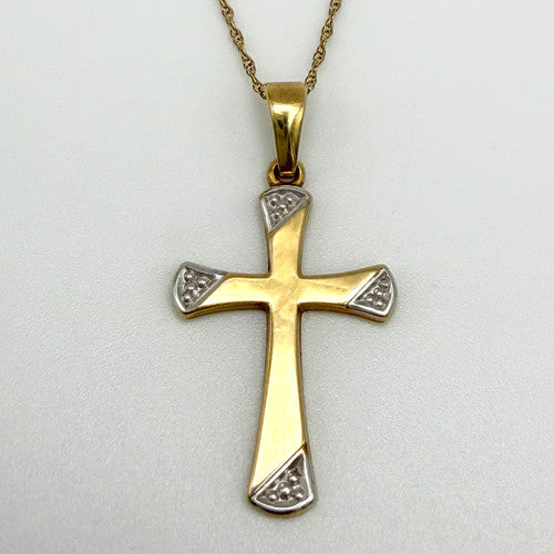 Vintage 9ct Yellow & White Gold Holy Cross Necklace PG56