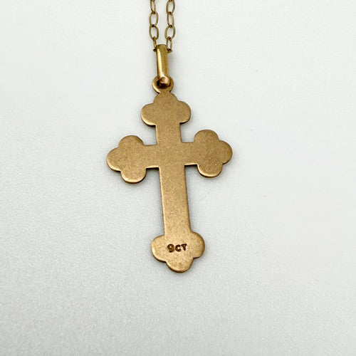 Vintage 9ct Yellow Gold Engraved Cross Necklace PG68