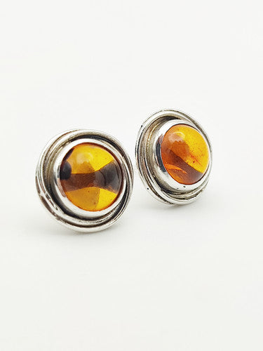 Vintage 925 Sterling Silver Amber Stud Earrings PAT36