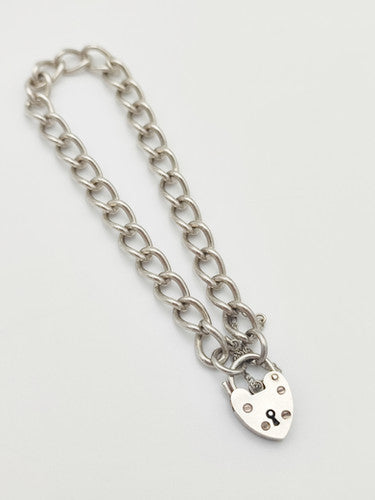 Vintage 925 Sterling Silver Curb Link Padlock Bracelet Bracelets-11