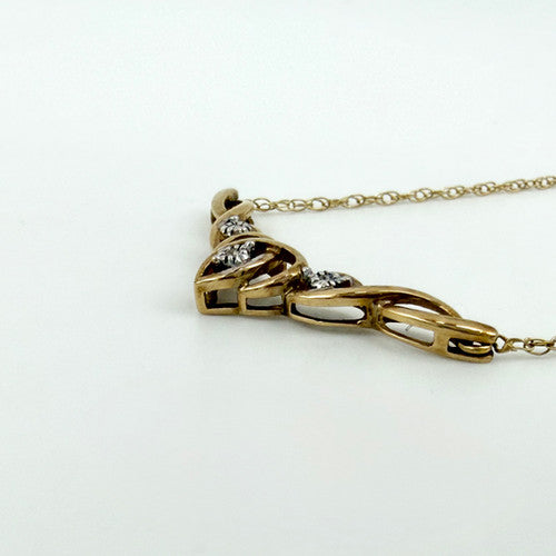 Vintage 9ct Yellow Gold Diamond Wishbone Necklace PG73