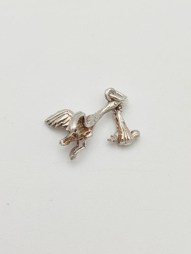 Vintage 925 Sterling Silver Stork & Baby Charm CA13-53