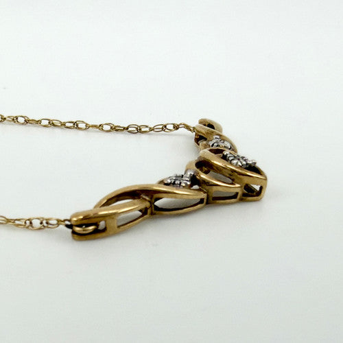 Vintage 9ct Yellow Gold Diamond Wishbone Necklace PG73