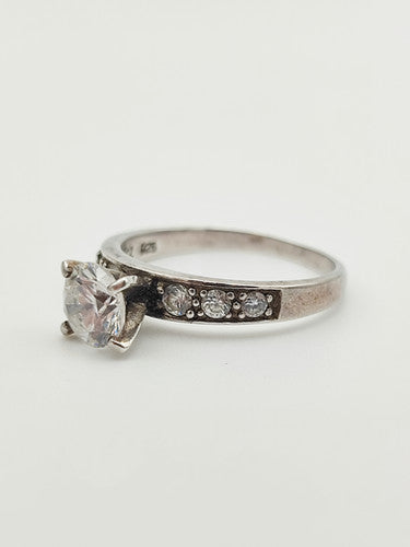 Vintage 925 Sterling Silver CZ Solitaire Ring PAT7