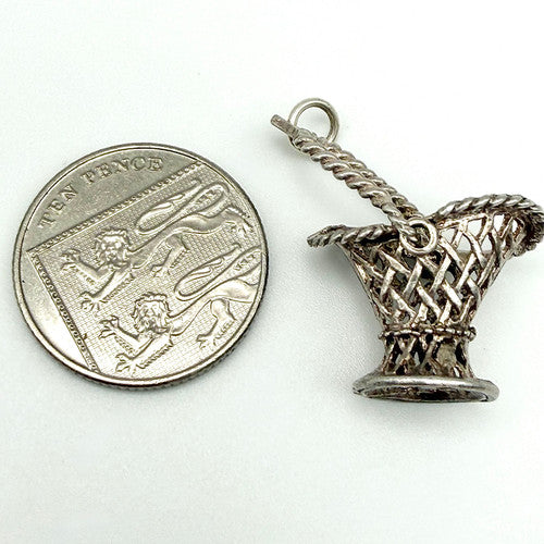 Vintage 925 Sterling Silver Wicker Basket Charm CA26-25