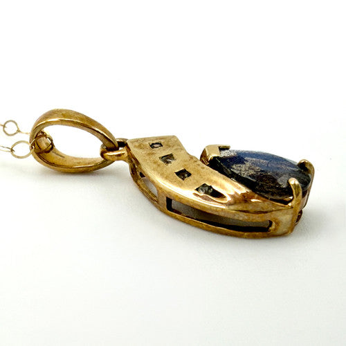 Vintage 9ct Yellow Gold Diamond & Labradorite Necklace PG61