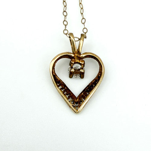Vintage 9ct Yellow Gold CZ Heart Necklace PG85