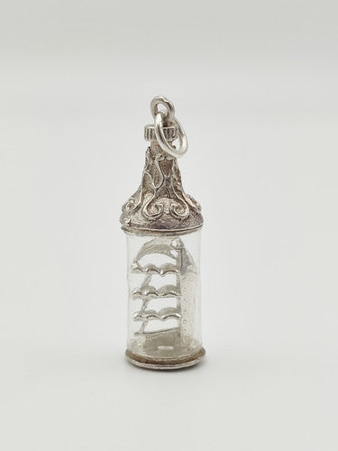 Vintage 925 Sterling Silver Ship in Bottle Charm CA4-39