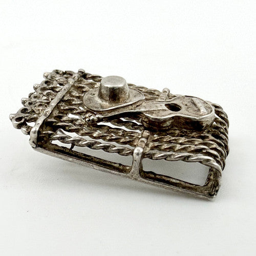Vintage 925 Sterling Silver Musician Hat Guitar Charm CA29-5