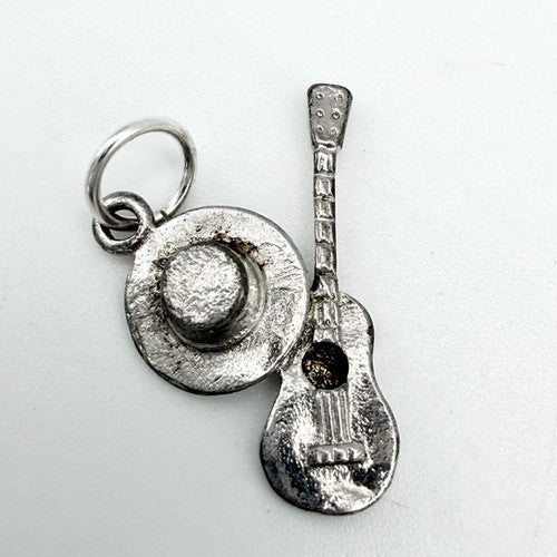 Vintage 925 Sterling Silver Musician Hat Guitar Charm CA29-9