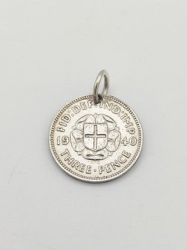 Vintage 925 Sterling Silver 1940 Three Pence Coin Charm CA14-66