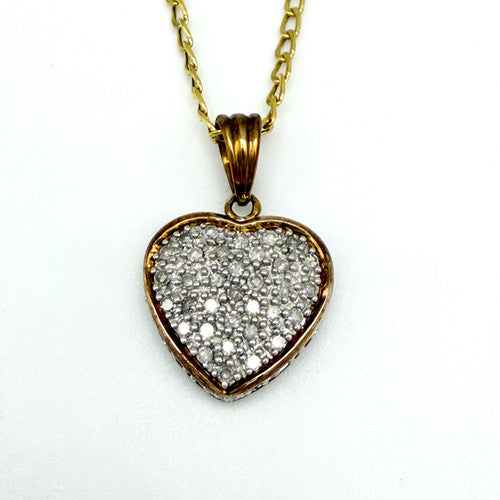 Vintage 9ct Yellow Gold 0.5ct Diamond Heart Necklace PG87
