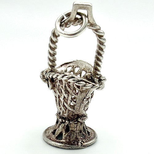 Vintage 925 Sterling Silver Wicker Basket Charm CA26-25
