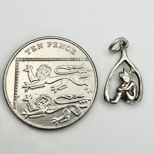 Vintage 925 Sterling Silver Wishbone & Imp Charm CA22-56