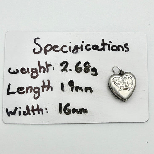 Vintage 925 Sterling Silver Heart Locket Charm CA21-12