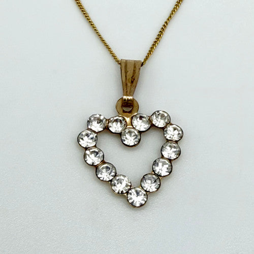 Vintage 9ct Yellow Gold CZ Heart Necklace PG92